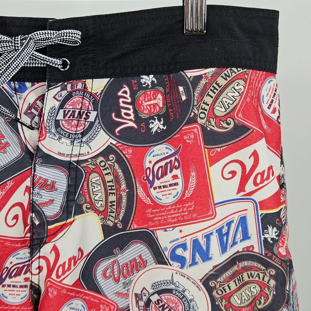 Vans Retro Beer Label Board Shorts Mens 30 (32) All Over Print Swim Trunks